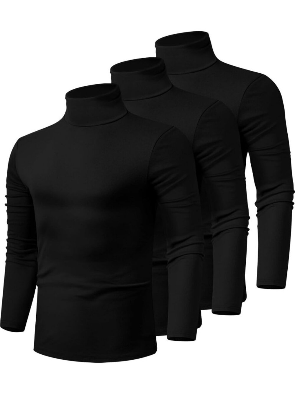 Men's Turtleneck Long Sleeve Shirts - 3 Pack Cotton Tops for Casual Style